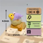 Exquisite hand-sculpted 3D artisan Purple Peony Cockatiel Keycapscapturing a whimsical cockatiel nestled among delicate purple peonies from a detailed angle.