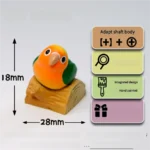 Vibrant hand-sculpted 3D artisan keycap showcasing a colorful parrot and intricate design from multiple artistic angles.