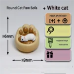 Whimsical handcrafted magnetic Cat Paw Sofa Artisan Keycaps with bright blue eyes, playfully nestled on its miniature sofa, captured from a charming setup.
