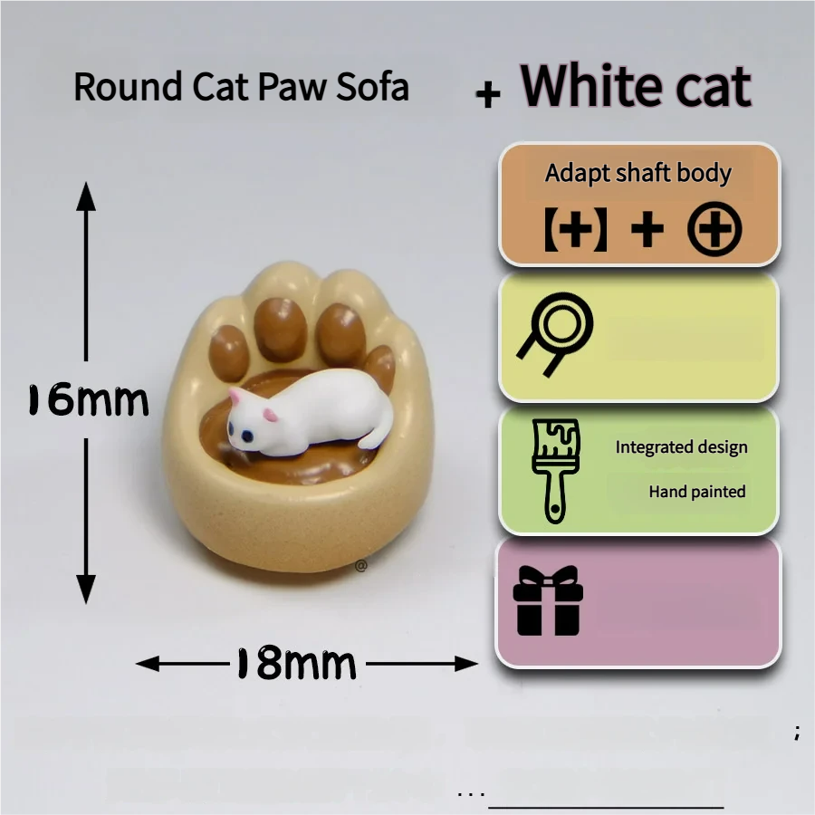 Whimsical handcrafted magnetic Cat Paw Sofa Artisan Keycaps with bright blue eyes, playfully nestled on its miniature sofa, captured from a charming setup.
