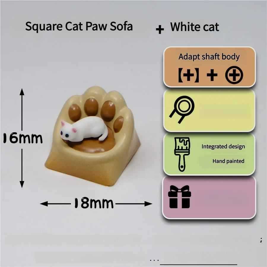 Whimsical handcrafted magnetic 3D Cat Paw Sofa Artisan Keycaps with blue eyes on a cozy square cat paw sofa.