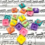 Close-up gallery of Treble Clef Low Shaft Keycaps, showcasing handcrafted resin musical notes with vibrant colors and glossy finish from various angles.