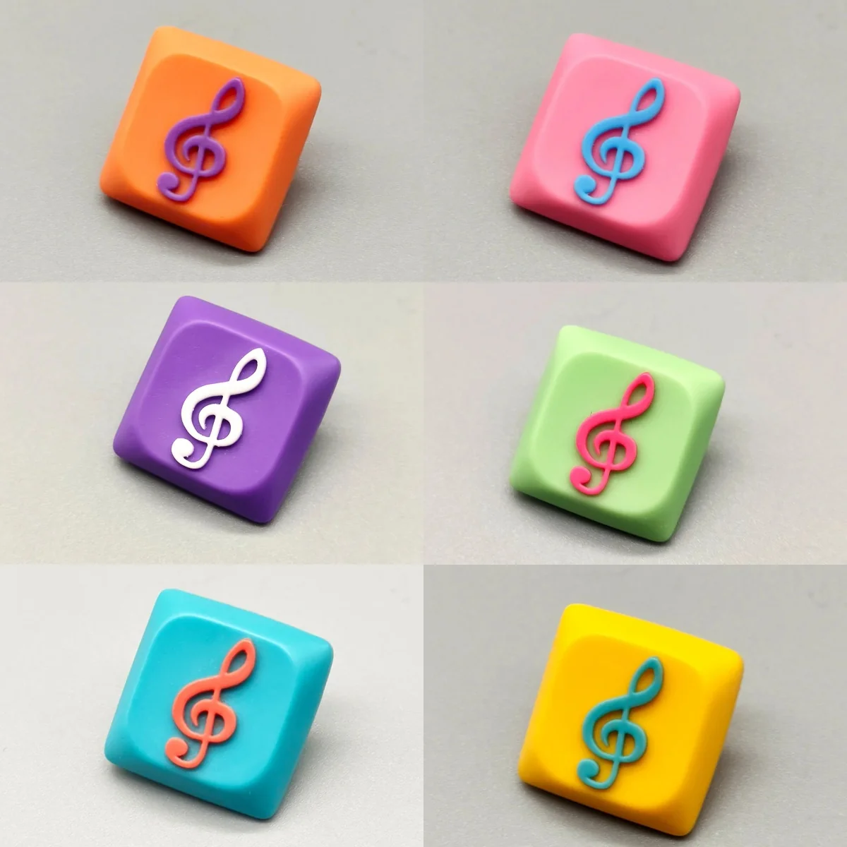 Treble Clef Low Shaft Keycaps: a vibrant, handcrafted resin musical note MX keycap with a glossy finish on a playful base.