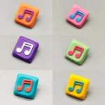 Two Beam Eighth Note Symbol Keycaps, handcrafted from vibrant translucent resin with embedded musical symbols and a colorful base, showcasing artistic detail.