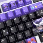 Detailed images of exclusive Haibara Ai side-printed PBT keycaps set, showcasing the enigmatic character art, vibrant backlighting, and subtle legends.