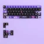 Exclusive Haibara Ai side-printed PBT keycaps set, displaying enigmatic character art with subtle legends and vibrant backlighting for a premium aesthetic.