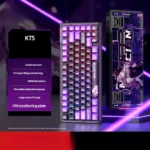 K75 Tri-Mode Mechanical Gaming Keyboard with playful Ailuo Lin custom art keycaps, vibrant RGB, responsive Blue Feather switches, and a premium FR4 plate.