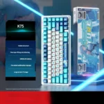 Aivia K75 Tri-Mode Mechanical Gaming Keyboard showcasing Smoke Purple Kailh switches, vibrant RGB, and 10000mAh power.