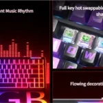 K75 Tri-Mode Mechanical Gaming Keyboard custom art gallery. Views reveal vibrant RGB, unique character keycaps, and custom Kailh switches.