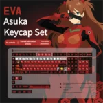 Playful white and red Asuka RGB keycaps set showcasing radiant translucent sides, perfect for EVA anime fans.