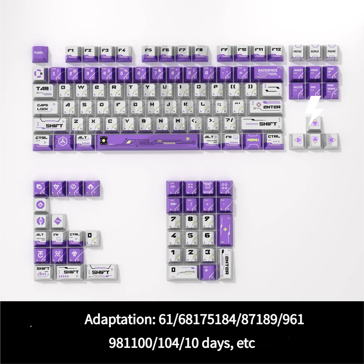 Dynamic cosmic Aurora Keycaps Set, a pearlescent metallic set shimmering with purples and blues from various angles, highlighting its futuristic high-gloss.