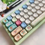 Close-up of a Bear Daydream PBT keycap set, showcasing its unique whimsical bear art and vibrant, imaginative dream scene.