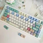 A detailed view of a whimsical Bear Daydream PBT keycap set, highlighting its vibrant, unique artistic design perfect for custom keyboard art.