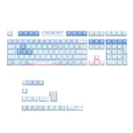 A gallery of adorable side-lit bear keycaps set from various angles, highlighting their charming cartoon design, soft hues, and glowing side legends.