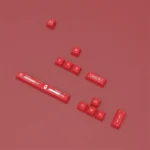 Striking Biohazard PBT Supplement keycaps set from multiple angles, highlighting vibrant red and yellow toxic waste designs with artistic precision.