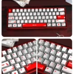 Blood Rose Keycaps Set, a gothic pearlescent set, elegantly displayed from multiple angles, emphasizing their unique shimmering metallic finish and dark aesthetics.