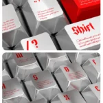 Blood Rose Keycaps Set, a gothic pearlescent set, elegantly displayed from multiple angles, emphasizing their unique shimmering metallic finish and dark aesthetics.