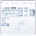 Exquisite Ethereal Blue Butterfly Keycap Set with delicate rose shadow design, showcasing its intricate floral details and KDA profile from multiple artistic angles.