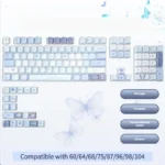 Exquisite blue butterfly keycap set featuring an ethereal rose shadow design on the KDA profile, a dreamlike and intricate artistic accessory.