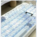 Ethereal Blue Butterfly Keycap Set with an exquisite Rose Shadow design, showcasing the intricate KDA profile and delicate floral details from multiple argles.