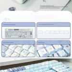 Gallery of the Ethereal Blue Butterfly Keycap Set, revealing its exquisite Rose Shadow design and intricate floral beauty from various angles.