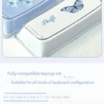 Ethereal blue butterfly KDA keycap set from multiple angles, showcasing its exquisite rose shadow design and intricate floral details. A dreamlike, artistic angles.