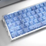 A fresh angle of the exclusive blue forged carbon keycaps set, highlighting its dynamic texture and sleek, modern design. Premium quality.