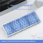 Exclusive Blue Forged Carbon Keycaps Set main image, highlighting the dynamic blue forged carbon texture and sleek side-printed legends.