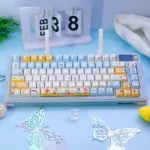 Bo-chan Daily Charm PBT keycap set gallery. Exclusive Crayon Shin-chan Bo-chan art, serene blue, playful scenes from various angles.