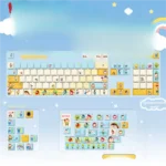 Playful Bo-chan Daily Charm PBT keycap set, a square front-lit design featuring exclusive Crayon Shin-chan art in serene blue and whimsical detail.