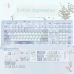 Artistic British Impression Series Keycap Set, showcasing its unique purple-blue gradient and elegant profile from multiple angles for a sophisticated design.