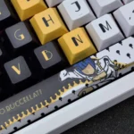 Buccellati keycap set, detailed views. Iconic Bruno Bucciarati motifs, signature zippers, and distinct Golden Wind colors. A premium JoJo tribute.