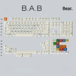 Playful close-up of the Build-A-Bear PBT Dye-Sub keycaps set, showcasing various angles of their whimsical pastel teddy bear designs and retro charm.