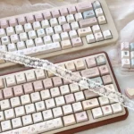 Whimsical pastel bunny keycaps set from the Dessert Party set, showcasing various charming angles of the delightful mechanical keyboard accessories.