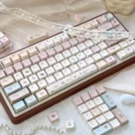 Playful 147-key MDA Whimsical Dessert Party Bunny mechanical keycap set, featuring charming pastel bunnies and sweet treats for a delightful keyboard.
