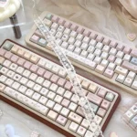 Whimsical Dessert Party Bunny Mechanical Keycap Set featuring adorable pastel bunnies enjoying sweets, perfect for playful keyboards.