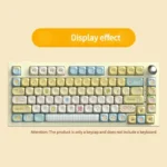 Adorable Butter Bear PBT keycaps set in whimsical yellow and cream, shown from multiple angles in a joyful cartoon style, highlighting the dye-sub details.