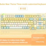 Adorable Butter Bear mechanical keyboard showcasing its premium silent Nuomi switches for a quiet, playful, and customizable typing experience.