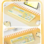 Butter Bear Mechanical Keyboard close-up, showing its adorable design, interactive display, and premium scroll wheel from multiple angles.