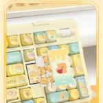 Adorable Butter Bear mechanical keyboard with custom translucent milk ice switches, delivering a premium, whimsical typing experience.