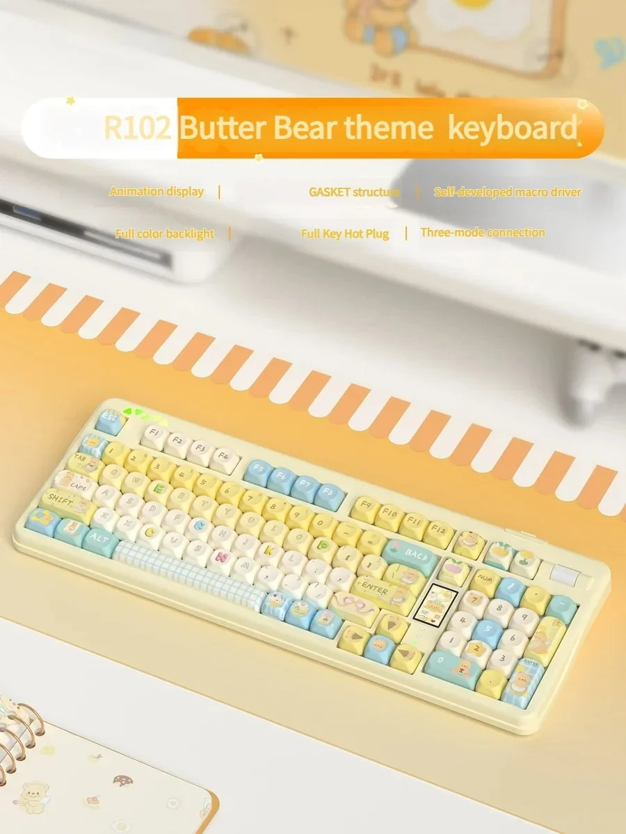 Adorable Butter Bear Mechanical Keyboard main image, showcasing its compact design with an interactive display and scroll wheel, highlighting premium design.