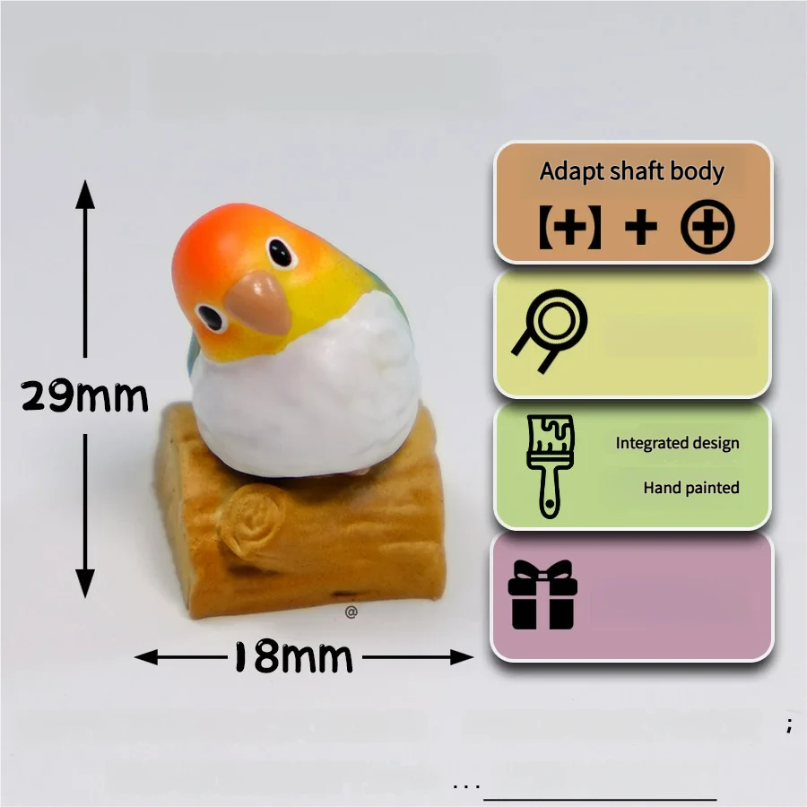 Exquisitely handcrafted Caique parrot artisan keycap featuring a charming tilting head, showcasing vibrant, lifelike detail and artistic whimsy.