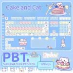 Whimsical Cat Cake PBT dye-sub keycap set from various angles. Adorable pastel cat and cake motifs highlight the charming details of this delightful charm.