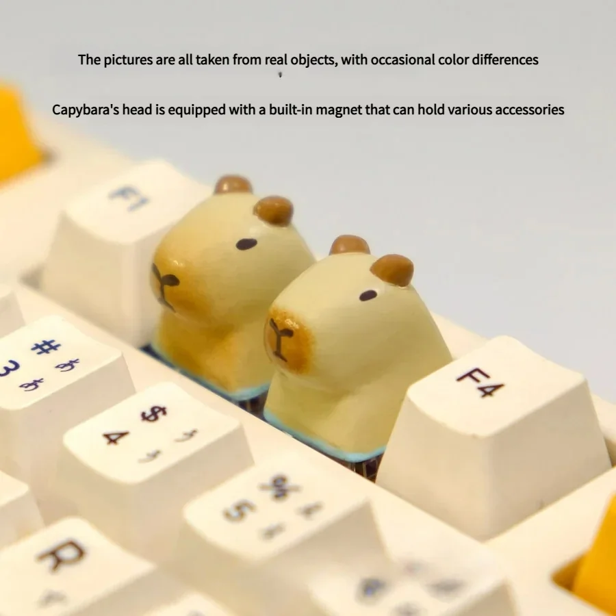 Handmade Capybara With Orange & Flower keycap with magnetic flora and fruit flair, displayed from multiple angles to highlight its adorable, serene resin artistry.