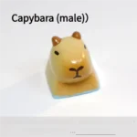 Handmade Capybara With Orange & Flower keycap shown from multiple angles. Features serene resin, adorable magnetic flora, and fruit accessories, highlighting its unique flair.