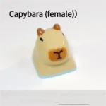 Handmade female Capybara With Orange & Flower keycap in resin, showing a serene expression with charming magnetic flora accessories. Adorable and artistic.