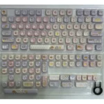 Detailed views of iconic Cardcaptor Sakura PBT Dye-Sub keycaps set, highlighting their whimsical pastel pink and purple designs and magical anime motifs.