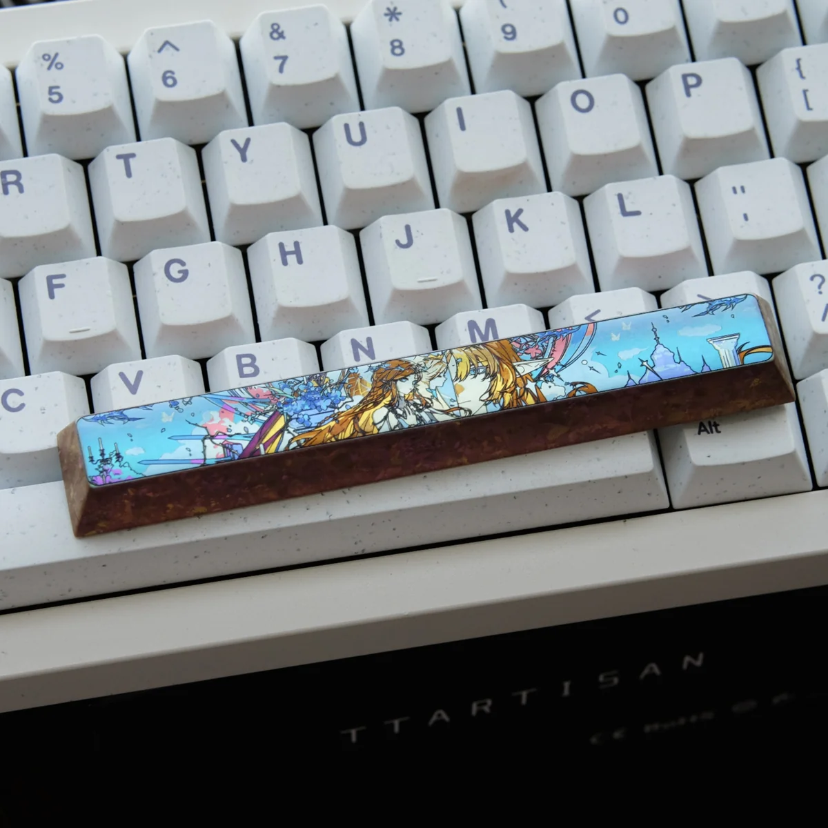 A premium Cartethyia Space Key keycap, highlighting its sleek industrial design and aerospace-grade titanium alloy durability.