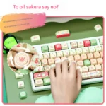 Adorable Chiikawa PBT keycap set displayed from various angles, showcasing whimsical pastel characters for a delightful keyboard aesthetic.