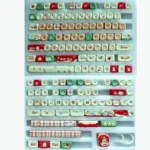 Adorable Chiikawa PBT keycaps set showcasing various characters and pastel colors from different angles, perfect for a whimsical keyboard setup.